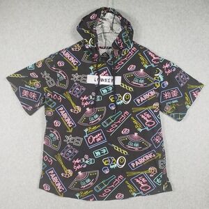 ORIGINAL GRAVITY Black Pink Neon Japanese Graphic‎ Hoodie Mens L Y2K Streetwear